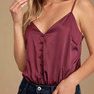 Maroon/Purple Body Suit | Large| Lulus That Song Plum Purple Satin Bodysuit